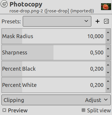 „Photocopy” filter options