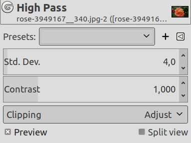 „High Pass” filter options
