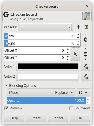 „Checkerboard (legacy)” filter options