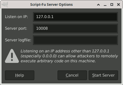 Opțiuni Server Script-Fu