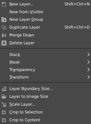 The Contents of the „Layer” Menu