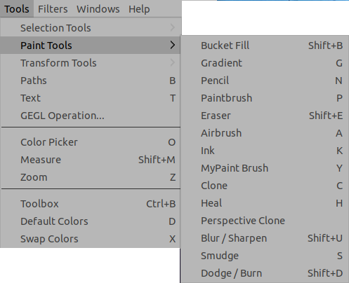 The Paint Tools (Tools menu)