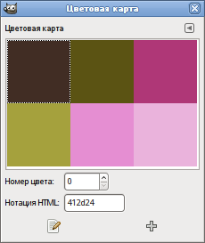Индексированное изображение с шестью цветами и его диалогом цветовой карты
