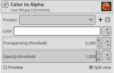 ”Color to Alpha” command options