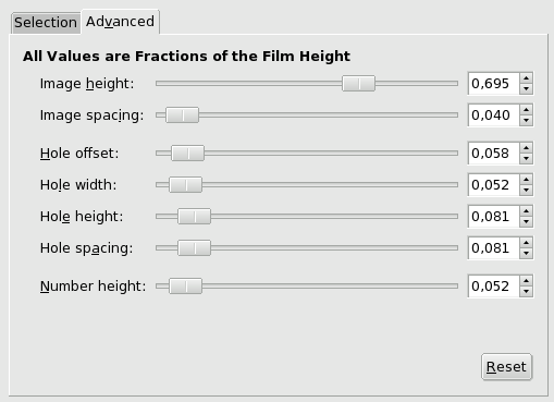 «Filmstrip» filter options (Advanced)
