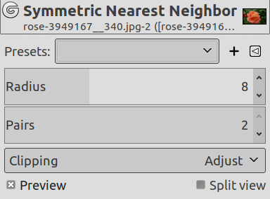 «Symmetric Nearest neighbor» filter options