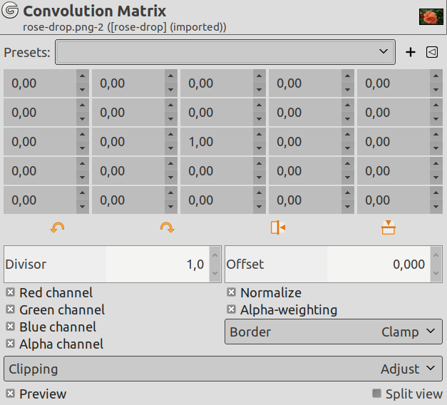 «Convolution matrix» options