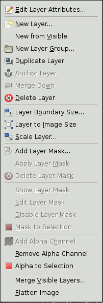 The Contents of the «Layer» local pop-menu