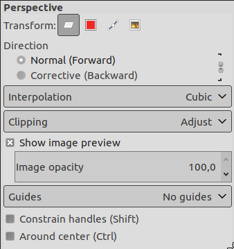 «Perspective» tool options