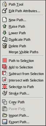 The Paths dialog menu