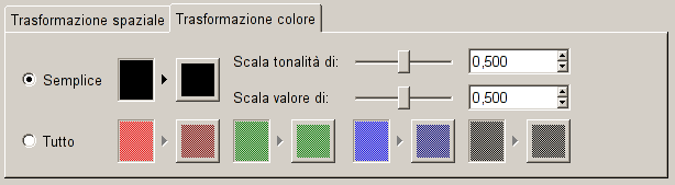 Opzioni della linguetta "Trasformazione colore"