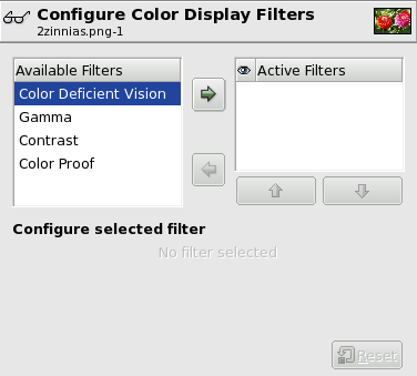 La finestra Configura i filtri di colore a video