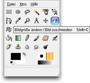 Das Werkzeug Zuschneiden / Größe ändern im Werkzeugfenster