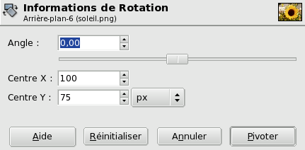 Fenêtre de dialogue Information de Rotation