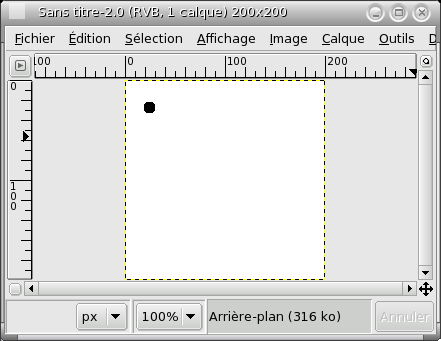 Cette fenêtre montre une nouvelle image, avec le premier point marquant le départ de la ligne. Le point a une couleur de premier-plan noire.