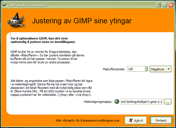 Justering av GIMP sine ytingar