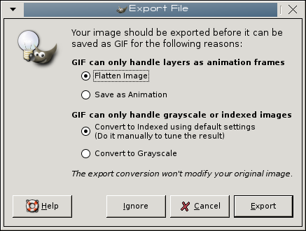 Finestra di dialogo Esporta file GIF