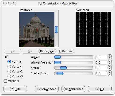 Eigenschaften des Dialoges Orient-Map Editor