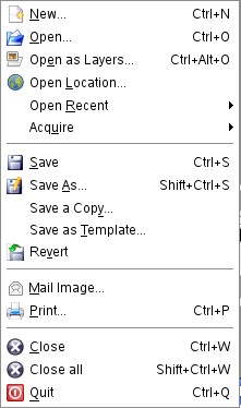 The File menu of the image window