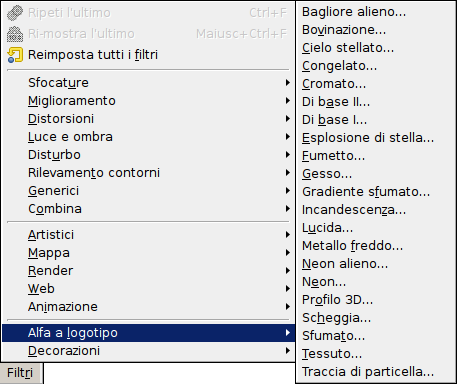 Il menu filtri Alfa a logotipo