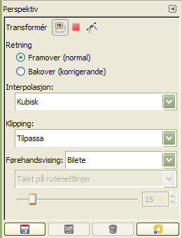 Innstillingane for perspektivverktøyet
