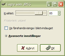 Opningsdialogen for Lagra som JPEG