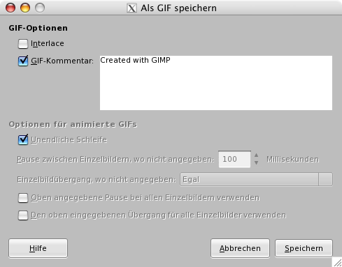 Exportdialog des GIF Formates
