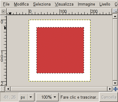 La schermata mostra una selezione rettangolare riempita con il colore di primo piano.