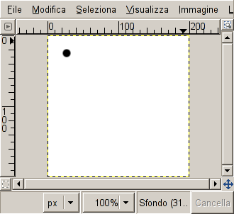 La finestra di dialogo mostra una nuova immagine con il primo punto che indica l'inizio di una retta. Il punto ha come colore di primo piano il nero.