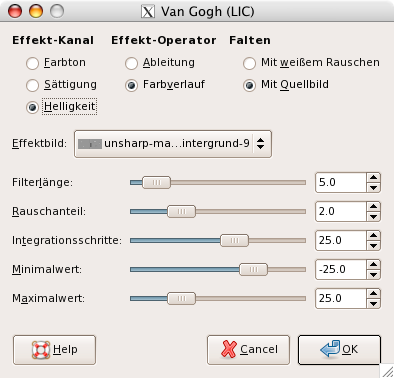 Eigenschaften des „Van Gogh (LIC)“ Filters