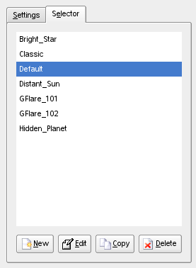 “Gradient Flare” filter options (Selector)
