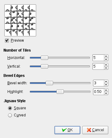“Jigsaw” filter options