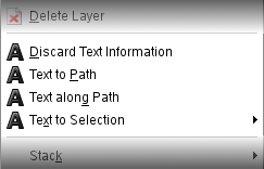 The Discard Text command among text commands in the Layer menu