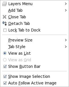 Tab menu from the Layers dialog.