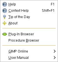 Contents of the “Help” menu