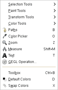 Contents of the “Tools” menu