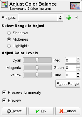 Color Balance options