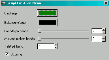 Innstillingane for filteret «Alien-Neon»