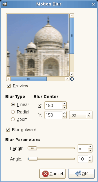 „Motion Blur” filter options