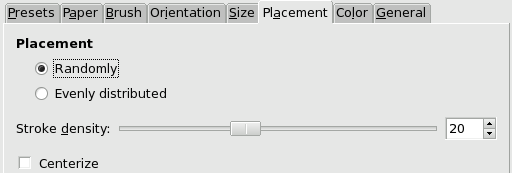 „Placement” tab options