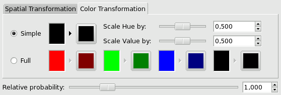 „Color transformation” tab options