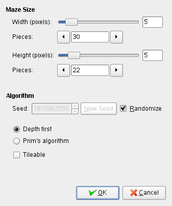 „Maze” filter options