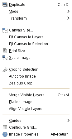 The Contents of the „Image” Menu