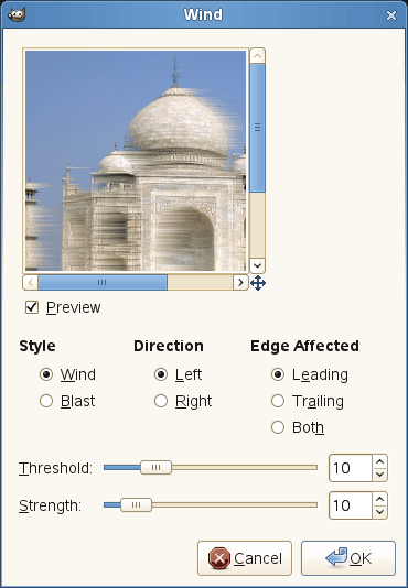 ”Wind” filter options