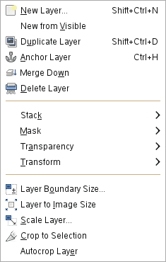 The Contents of the ”Layer” Menu