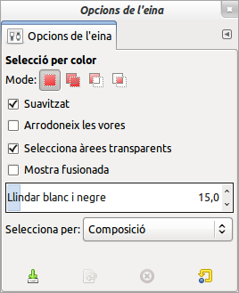 Tool Options for the Select by Color tool