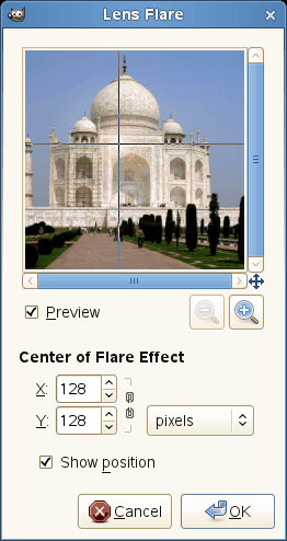 Lens Flare filter options