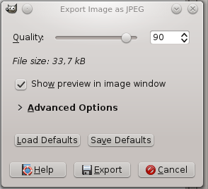 Export Image as JPEG dialog with default quality