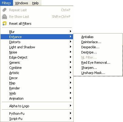 The Enhance filters menu