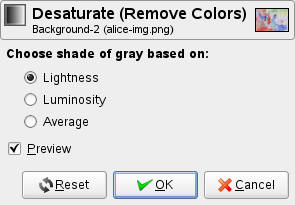 The Desaturate option dialog